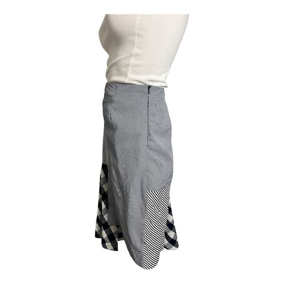 Beulah Style Women Skirt M Blue White Patchwork Cotton Gingham Asymmetrical Hem - Picture 3 of 8